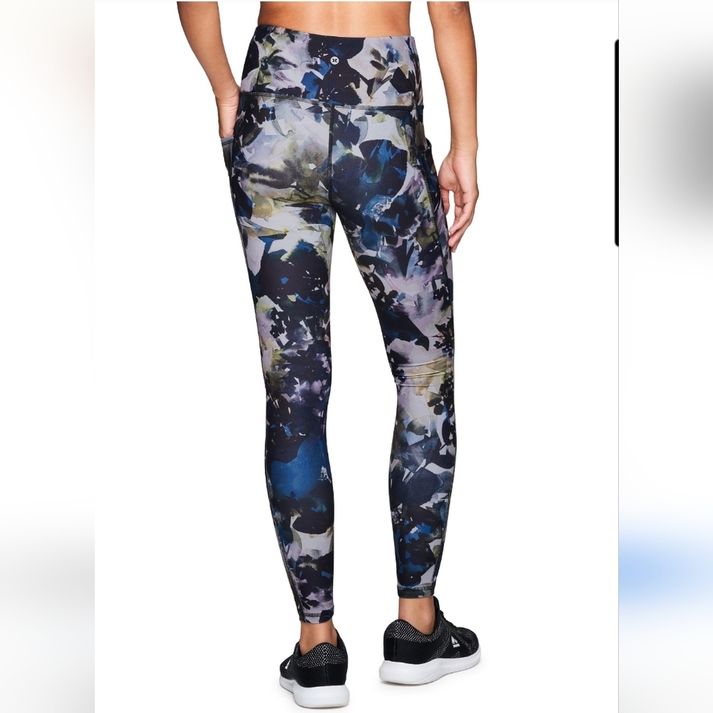 G044. RBX Abstract Blooms Legging in Black/Blue/Green Foliage Print - Size L